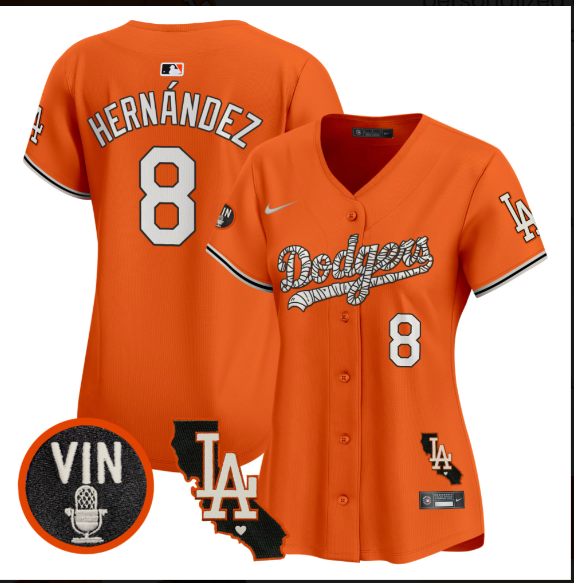 Women Los Angeles Dodgers #8 Hernandez 2025 orange Limited Stitched Jersey->women mlb jersey->Women Jersey